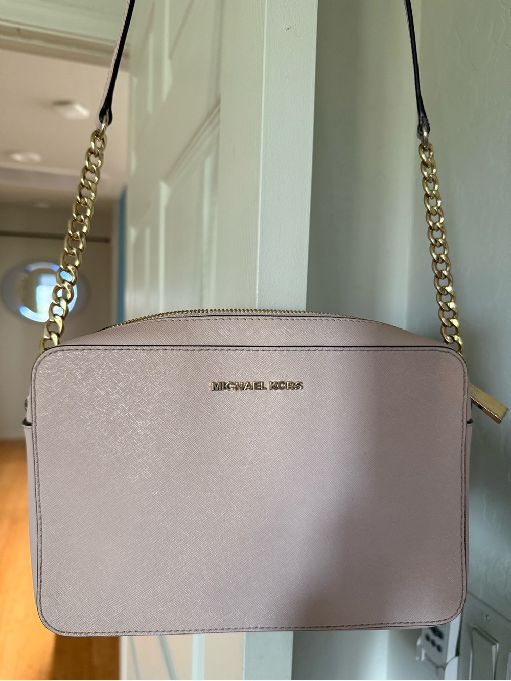 Michael Kors Blush Saffiano Leather Crossbody with Gold Chain